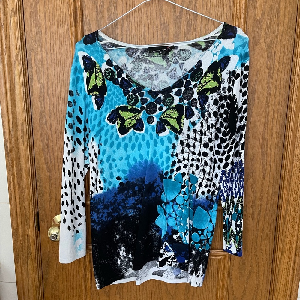 Vibrant Blue and Black Women's Long Sleeve Top